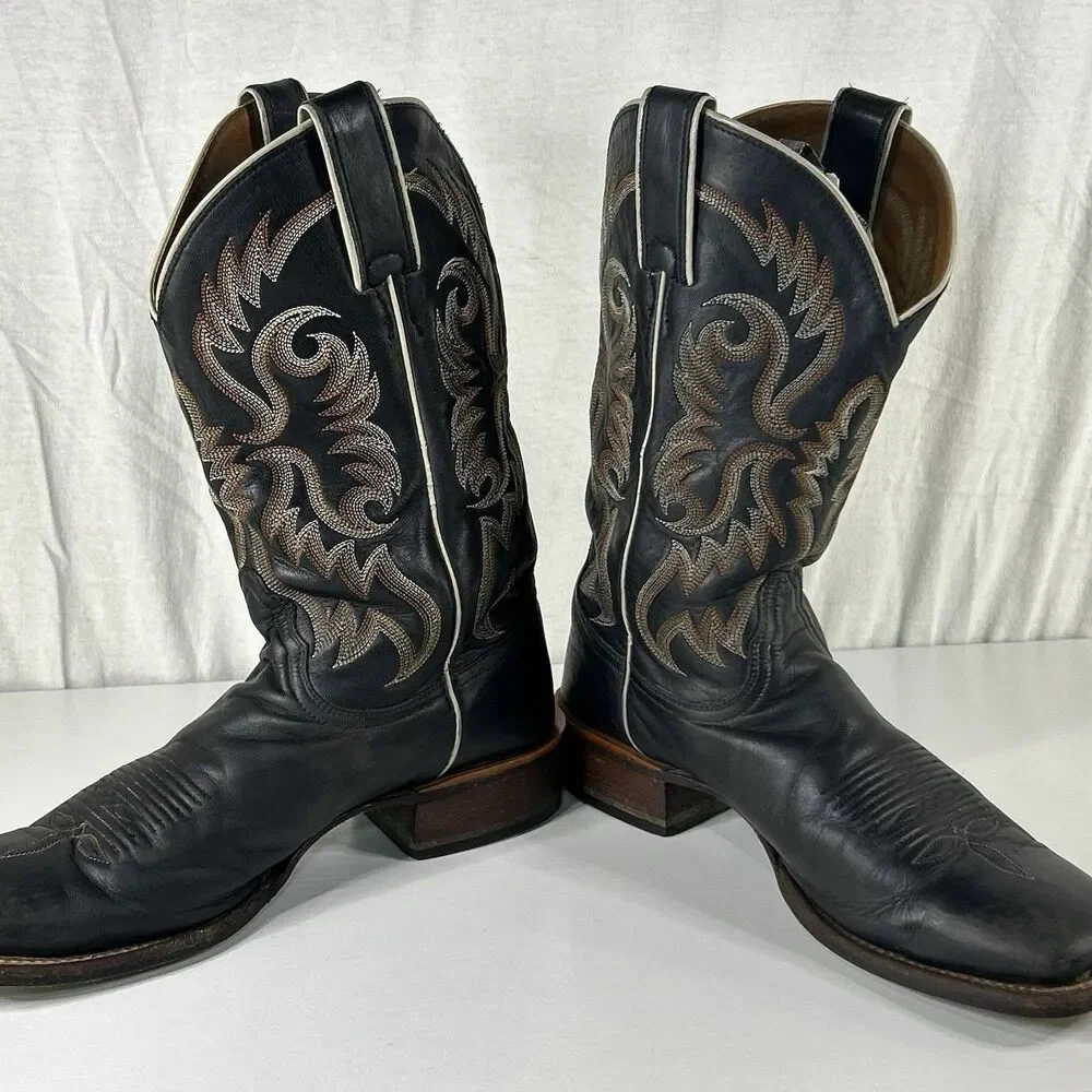 Nocona Cowboy Boots Black Leather Square Toe Nl4035 Mens 9